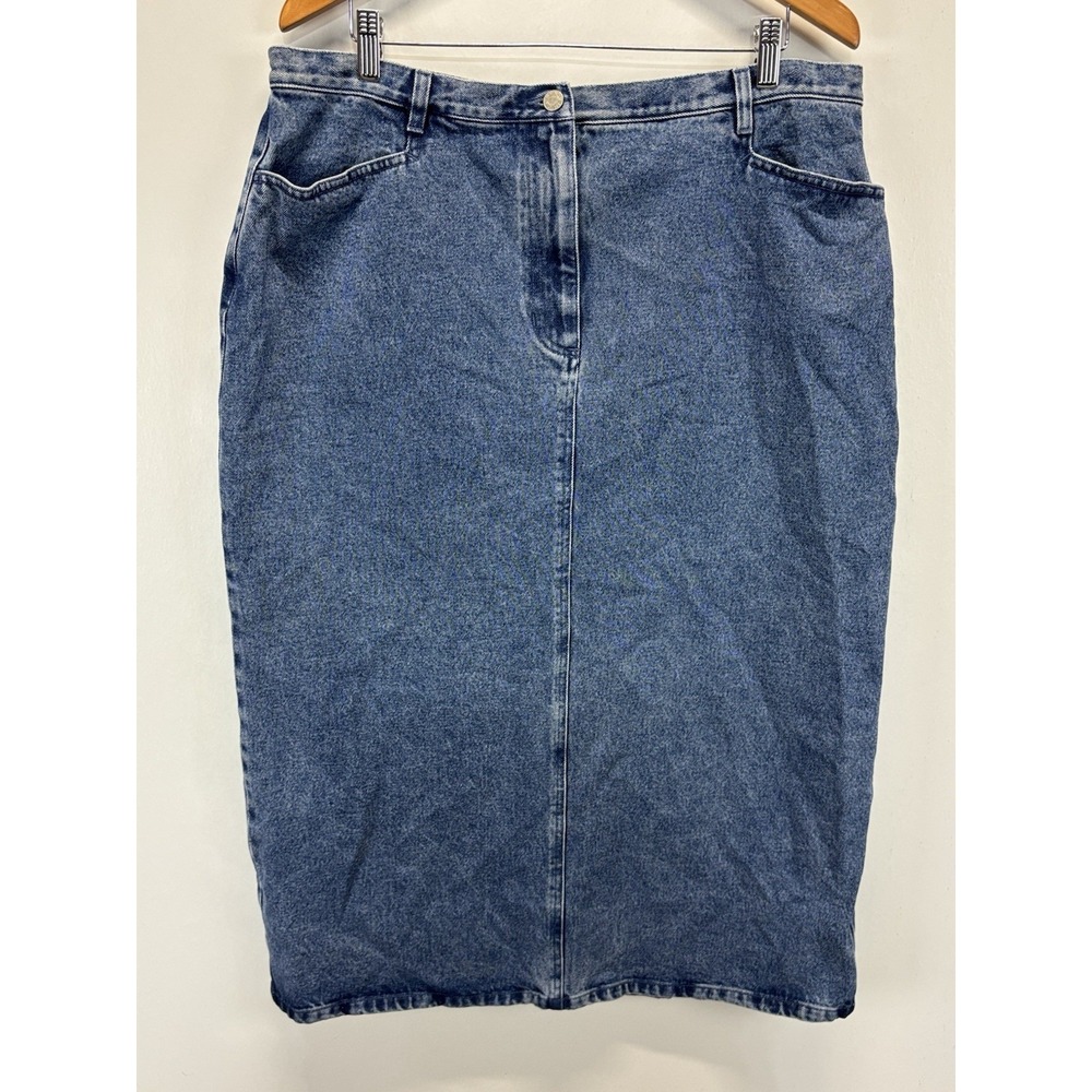 Vtg Evan Picone Denim Maxi Skirt Sz 18W Plus Women's Jean Back Slit 90s Y2K